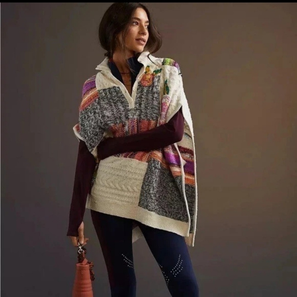 Anthropologie Colorful Patchwork Cardigan